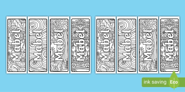 Mabel Mindfulness Name Colouring Bookmarks (teacher made)