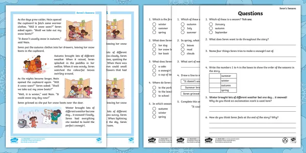 year 1 seren s seasons differentiated reading comprehension activity