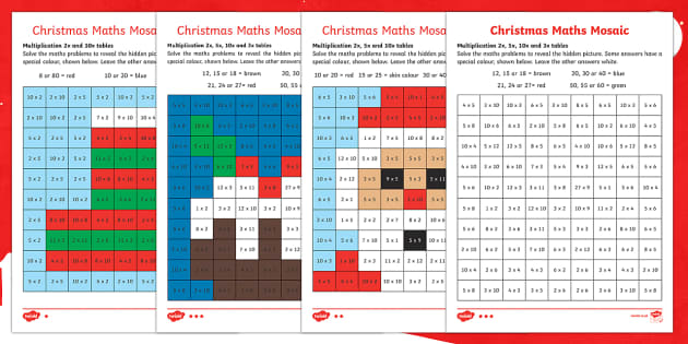 multiplication mosaic christmas maths worksheets