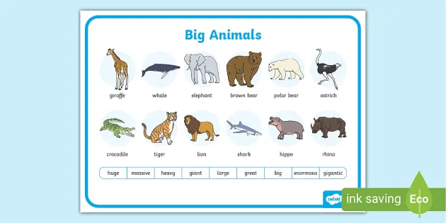 Big Animals Word Mat (Teacher-Made) - Twinkl
