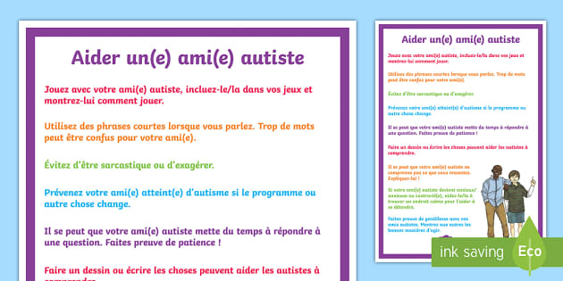 Poster Aider Un E Ami E Autiste Teacher Made