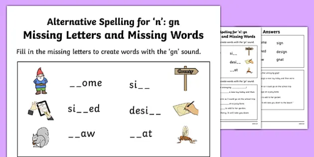 Gn Grapheme Missing Words Phase 5 Alternative Spelling Worksheet Worksheet