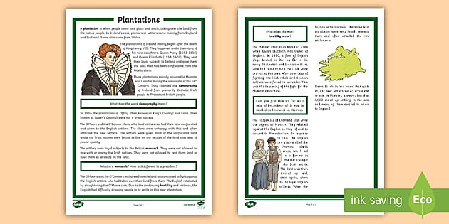 Plantations in Ireland Fact File - Twinkl