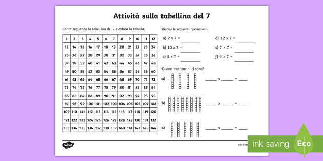 Scheda con Esercizi della Tabellina del 7 (teacher made)