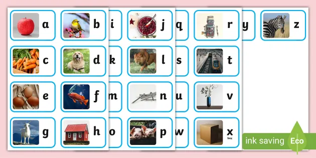 Alphabet flash cards picture ABC colour EYFS preschool early year sen resource M 