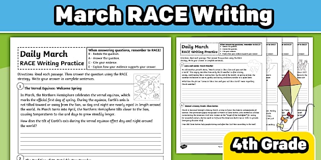 Fourth Grade March RACE Writing Daily Practice Worksheets