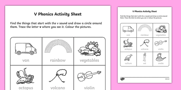 V Phonics Worksheet Phonics Resources Twinkl