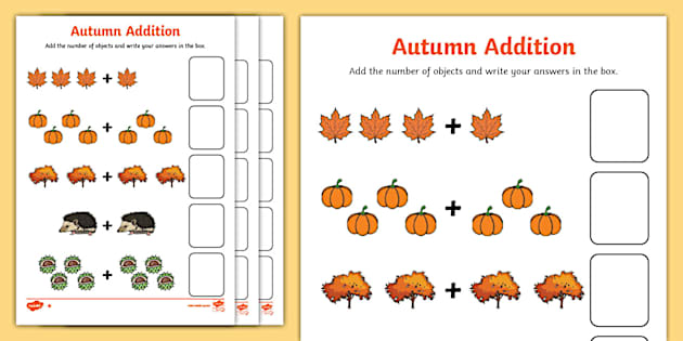 Autumn Addition Differentiated Activity Sheets - Twinkl