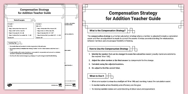Compensation Strategy for Addition Teacher Guide - Twinkl