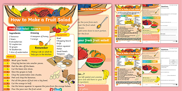 KS1 Fruit Salad Recipe Differentiated Comprehension - Twinkl