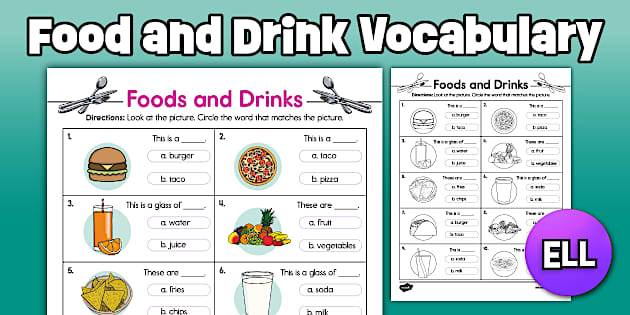 Food and Drink Vocabulary Picture and Word Worksheet for ELL