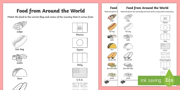 food from around the world worksheet primary resources