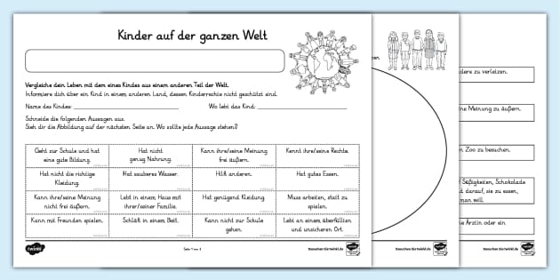 Internationaler Kindertag Kinder auf der ganzen Welt Arbeitsblätter
