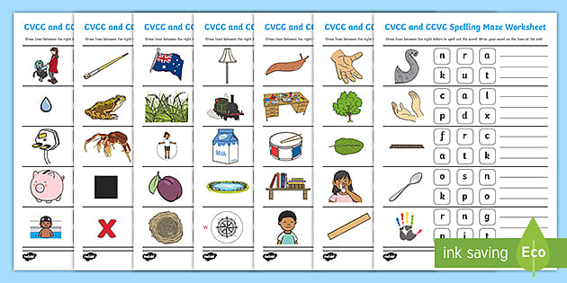 CVCC and CCVC Spelling Maze Worksheet (teacher made)