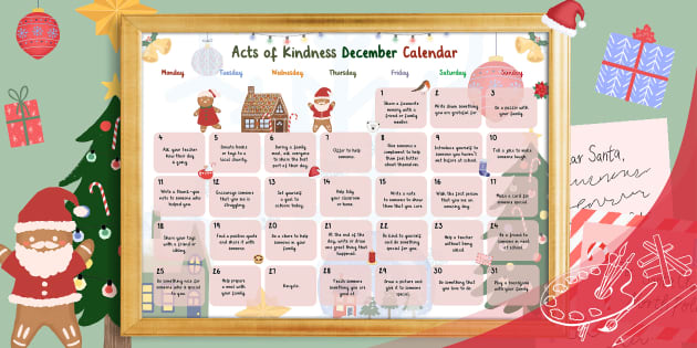 Acts of Kindness December Calendar Christmas-Themed Poster Acts of Kindness December Calendar Christmas-Themed Poster