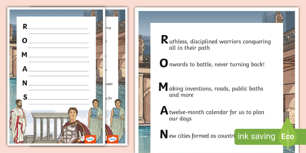 Romans Acrostic Poem Example - Twinkl