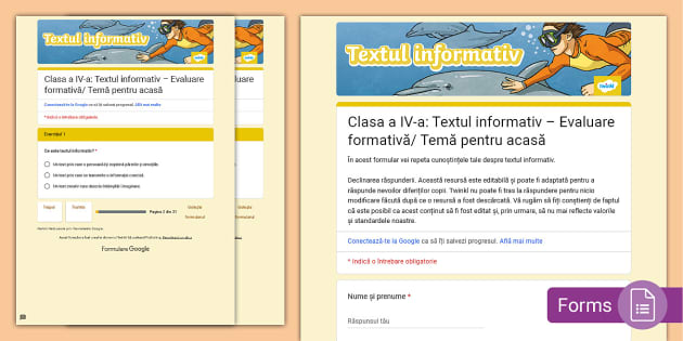 Clasa a IV-a: Textul informativ – Evaluare formativă/ Temă pentru acasă