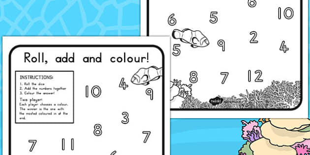 Great Barrier Reef Colour and Roll Worksheet (teacher made)