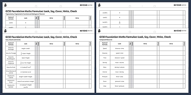 👉 Gcse Maths Formulae - Foundation 