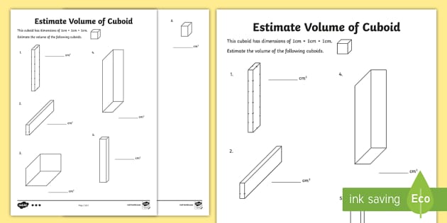 year 6 estimate volume of cuboids differentiated worksheet worksheets