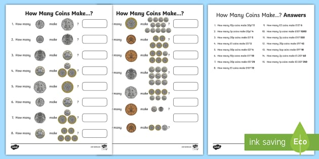 how many coins make uk worksheet worksheet