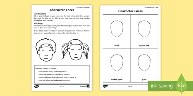 Fairy Tale Faces - Character Drawing Worksheet (PDF)