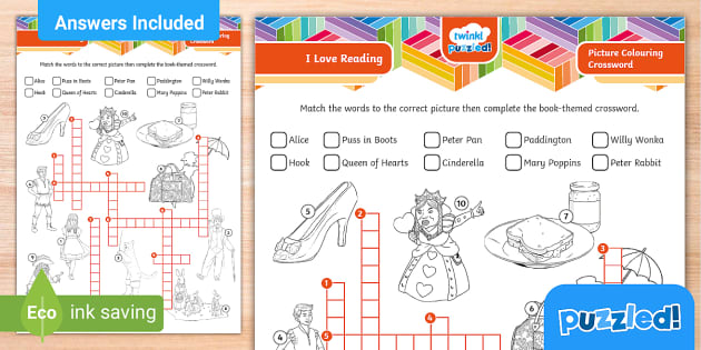 Fun World Book Day Crossword Colouring Activity Puzzled