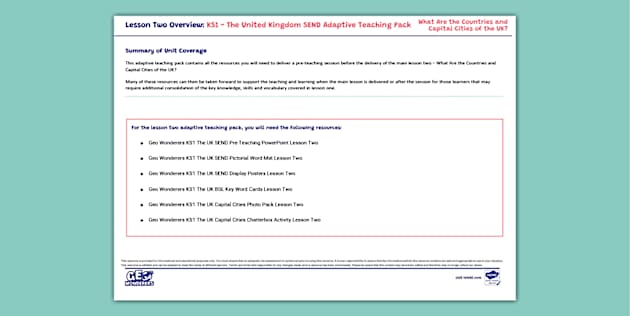 Geo Wonderers KS1 The UK SEND Adaptive Teaching Pack Lesson Two Overview