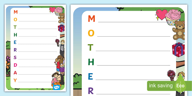 Mother's Day Acrostic Poem Template (teacher made) - Twinkl