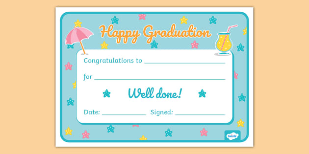 Summer Vibes Themed Graduation Certificate (teacher made)