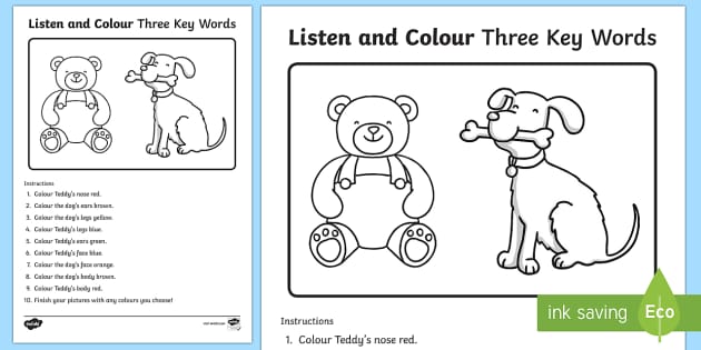 sheet therapy speech in sign / Key Three Words Worksheet Colour Listen and Worksheet
