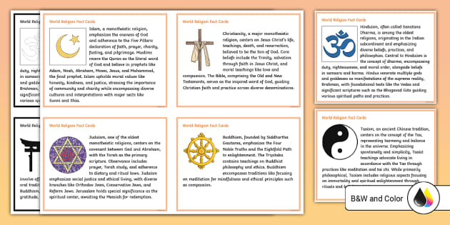 World Religion Fact Cards for 6th-8th Grade (teacher made)