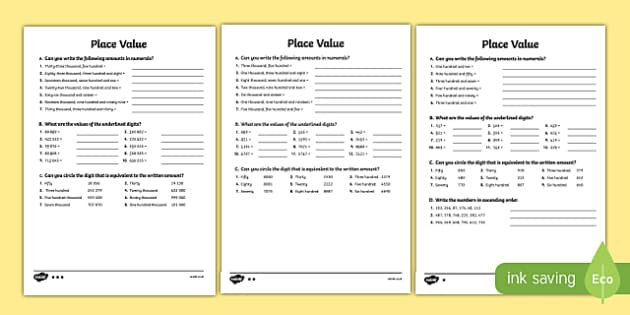 Place Value Worksheet Differentiated Place Value