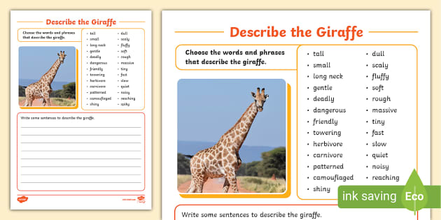 Describe the Giraffe Writing Activity Sheet (teacher made)