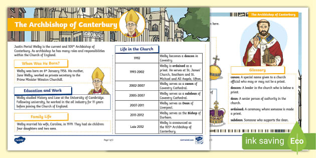 KS2 The Archbishop of Canterbury Fact File - Twinkl