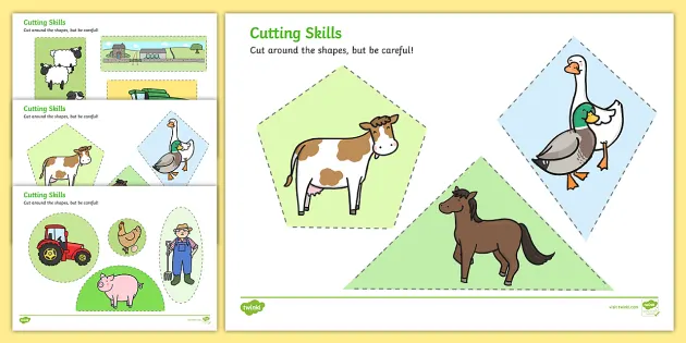 Farm-Themed Cutting Skills Worksheets - Fine Motor Skills