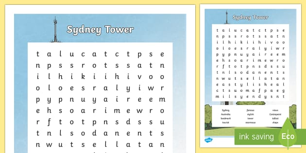 Sydney Tower Word Search Australia (teacher made) Twinkl