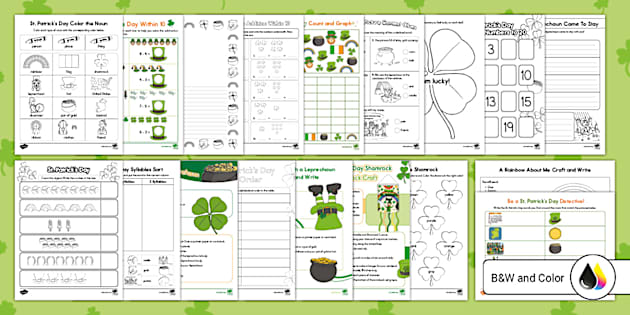 FREE Kindergarten St. Patrick's Day Reading, Writing, Math Centers Pack and