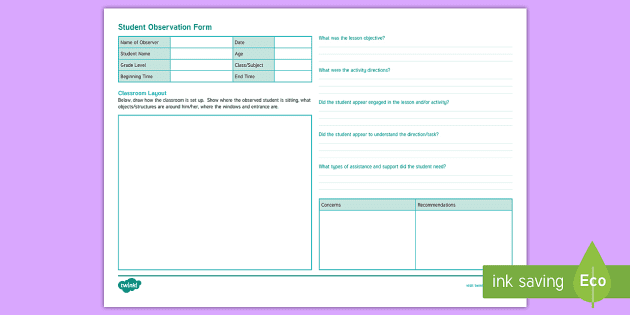 Special Education Student Observation Form Twinkl USA