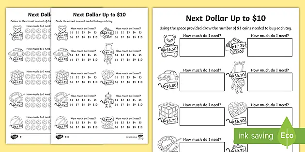 Dollar Up Worksheet, Grocery Items Under $10