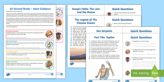 UKS2 60-Second Reads: Myths, Legends And Fables Activity Pack