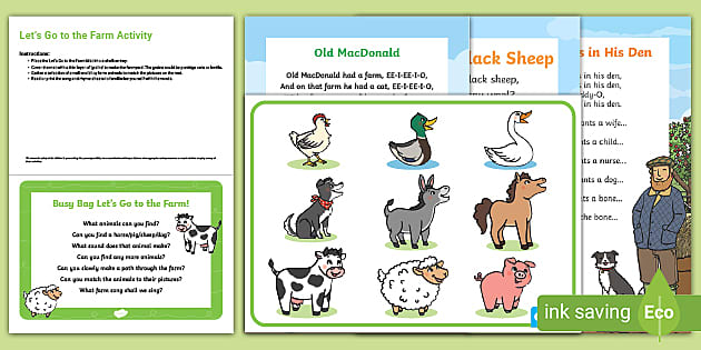 Let's Go to the Farm! Busy Bag Prompt Card and Resource Pack