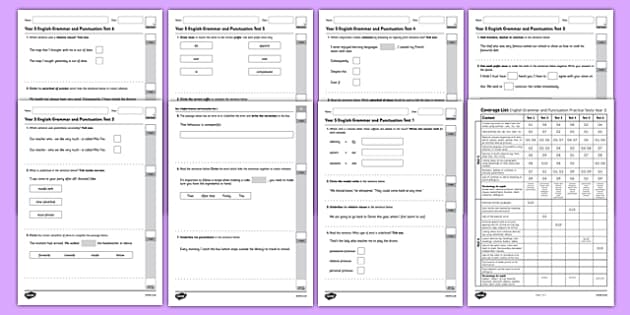 Year 5 English Grammar and Punctuation Practice Test Pack 