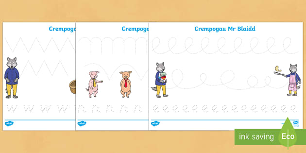 Pencil Control Sheets to Support Teaching on Mr Wolf's Pancakes Welsh