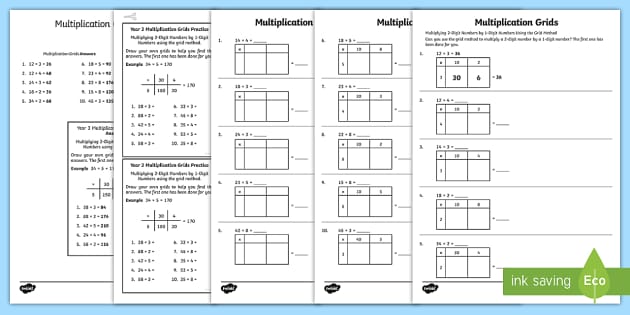 Using the Grid or Box Method of Multiplication PDF - Year 3