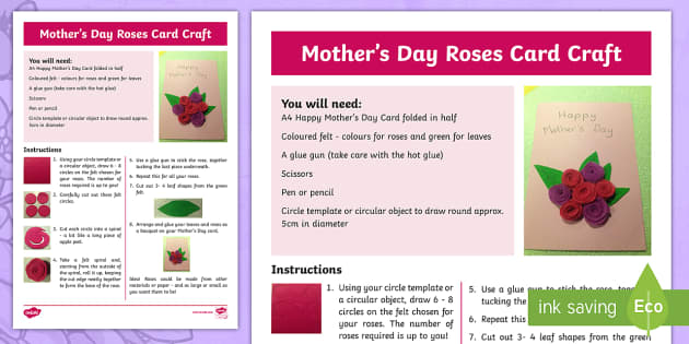 Mothers Day Roses Card Craft Instructions Teacher Made