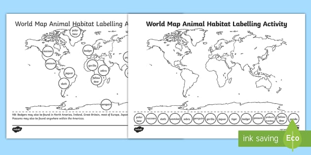 Earth Habitats Scratch Map World Map Animal Habitat Labelling Activity | Teacher Made