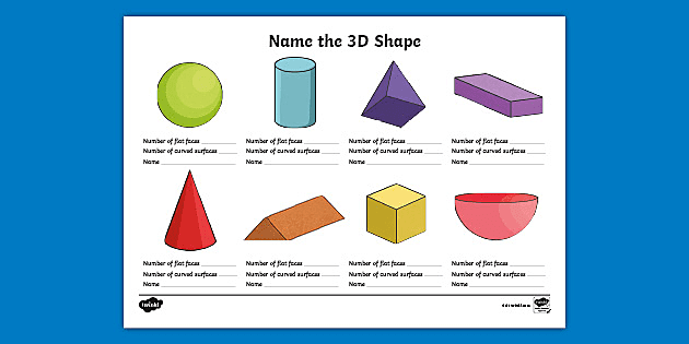 Names of 3d Shapes & Worksheet for Practice