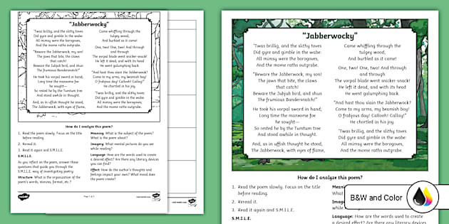 Seventh Grade Poetry Analysis: Jabberwocky By Lewis Carroll