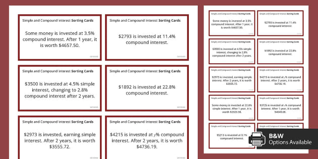Simple and Compound Interest Sorting Cards - Beyond - Twinkl